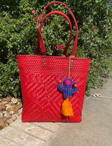 Gabriel Solid Red Hand Woven Tote with Leather Straps