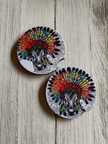 Headdress Cow Car Coasters