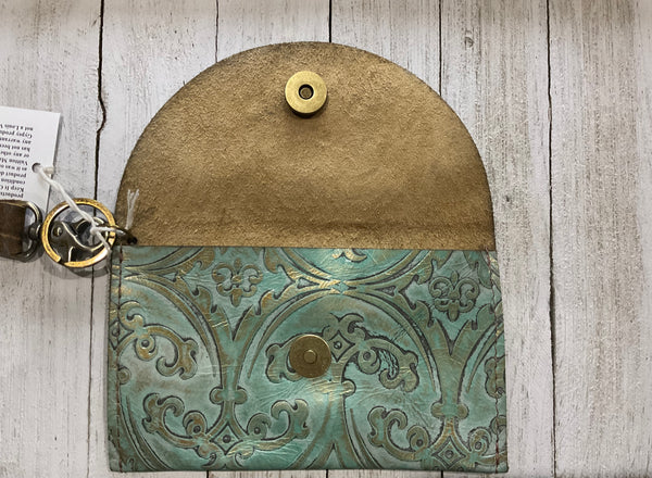 Norma: Small Tooled Shimmer Turquoise Envelope Wristlet