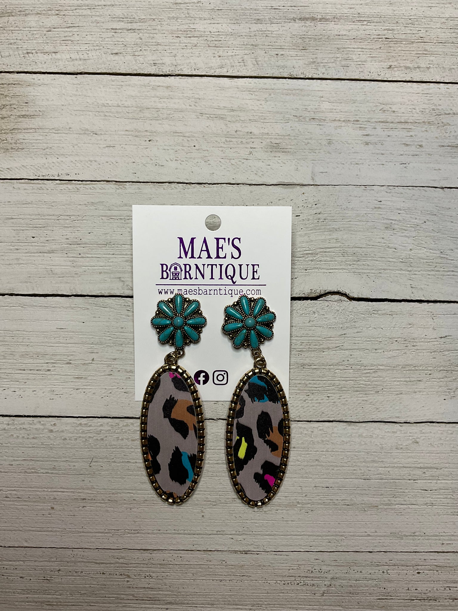 Turquoise Blossom with Colorful Leopard Earrings