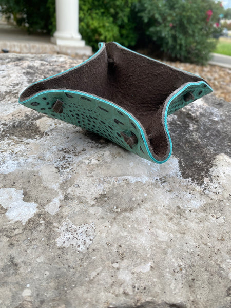 Small Turquoise Gator Leather Catch All Bowl