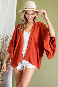 Rust Ruffle Sleeve Cardigan