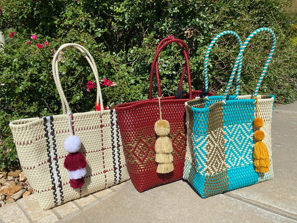 Diego Ivory with Maroon Hand Woven Tote