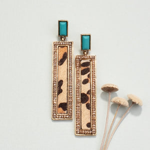 Turquoise and Leopard Bar Earrings