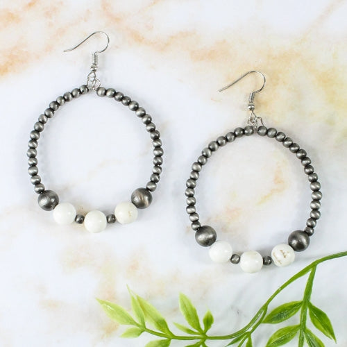 Silver Navajo and White Earrings