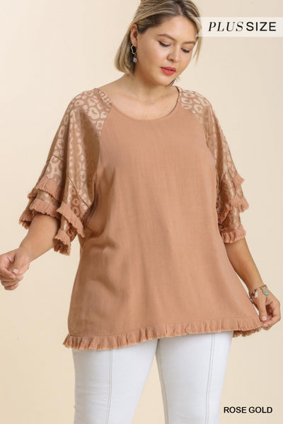 Rose Gold Jacquard Bell Sleeve Top