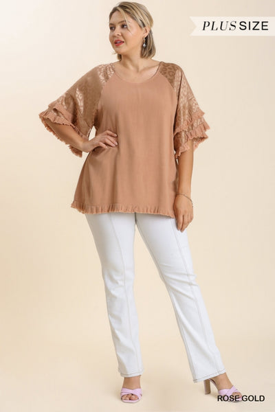 Rose Gold Jacquard Bell Sleeve Top