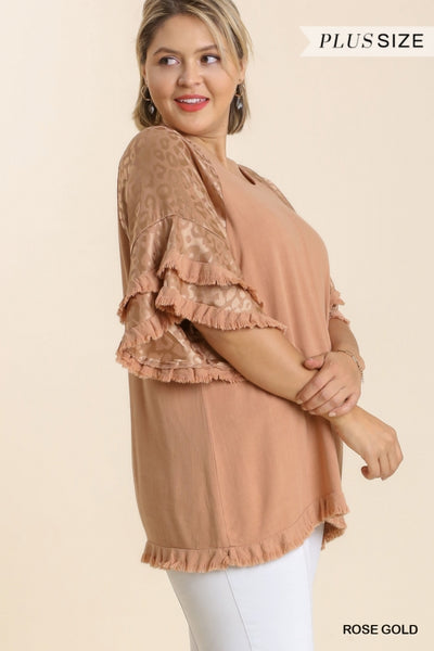 Rose Gold Jacquard Bell Sleeve Top