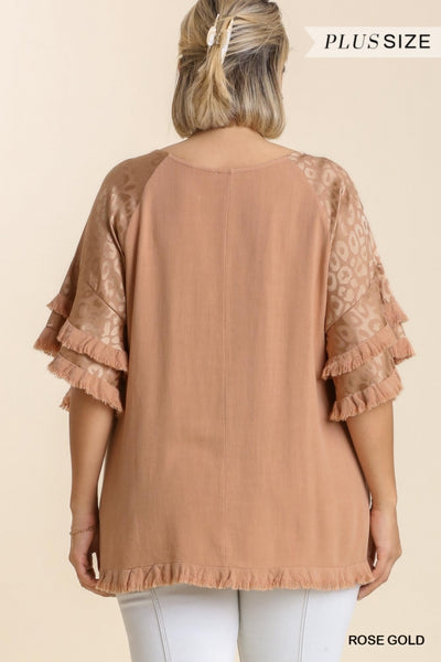 Rose Gold Jacquard Bell Sleeve Top