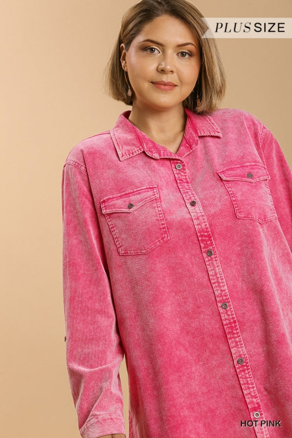 Hot Pink Corduroy Denim Button Dress  Mae's Barntique