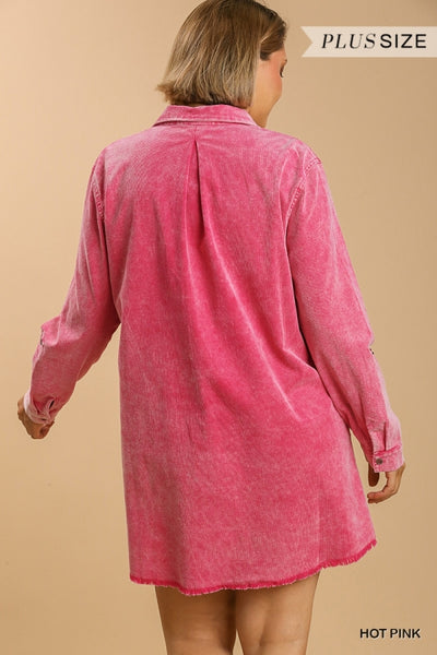 Hot Pink Corduroy Denim Button Dress