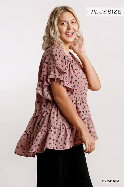 Rose Mix Dalmation Tiered Ruffle Top
