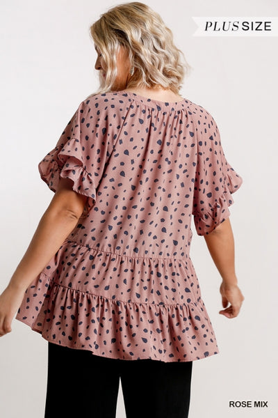 Rose Mix Dalmation Tiered Ruffle Top
